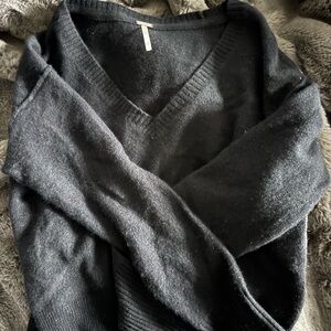 Free People Black Cashmere V-Neck Sweater